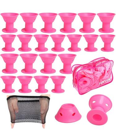 JANYUN 40 Pcs Pink Magic Hair Rollers Include 20pcs Large Silicone Curlers and 20pcs Small Silicone Curlers Dark Pink