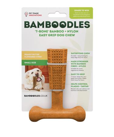 Bamboodles T-Bone Chew Toy for Dogs - Small 4" Peanut Butter Flavour for All Breed Sizes - Buy Online on GoSupps.com