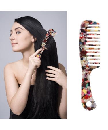 Large Wide Tooth Hair Comb, LADYAMZ [Tortoise Shell] Cellulose Acetate Round Tooth Comb for Straight/Curly Hair,Short/Long Hair Women Men or Kids, Easy Detangling Wet or Dry, Anti-static (Multi-colored)