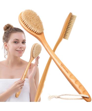 Dry Brushing Body Brush -Long Handled Shower Back Brush with Soft and Strong Natural bristles to Break Down Cellulite and Have Smooth Skin  for Skin Massage and Improved Circulation