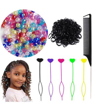 406 Pcs Hair Beads Set for Kid Hair Braids Including 200 Plastic Pony Beads 200 Elastic Rubber Bands 5 Quick Beader and 1 Rattail Comb for Girls and Kids Hair Braids Blue Ocean