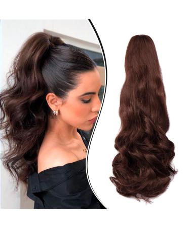 Dcbaboo Ponytail Extension Curly 18inch Claw Clip in Ponytail Hair Extensions Long Wavy Synthetic Pony tails Natural Wave One Piece Hairpiece Fake Ponytail for Women Dark Auburn 18 inch 140g Dark Auburn