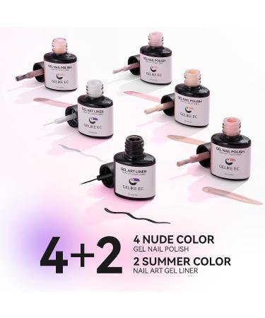 Gelike ec Nude Gel Polish Set - Sheer UV Pink French Tip Polish with Black White Gel Liner for Nail Art Design - 7ML 6PCS - Buy Online on GoSupps.com