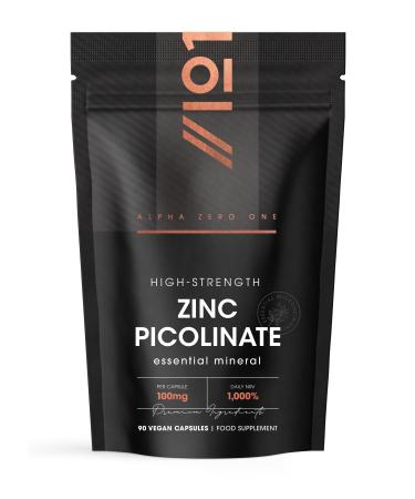 Zinc Picolinate 100mg - Immune Suport Elemental Zinc Picolinate - 90 Vegan Capsules (3 Months Supply) - Resealable and Recyclable Pouch by Alpha01