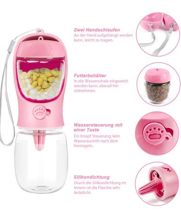 Nepfaivy 350ml Portable Dog Water Bottle & Feeder - Pink | Perfect for Hiking & Travel with Small Dogs - Buy Online on GoSupps.com