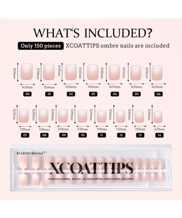 btartboxnails XCOATTIPS Ombre Nails - Extra Short Square Press On Nails (150Pcs 15 Sizes) - Nude Peach Soft Gel False Nails Soak Off Acrylic Extensions - A160-XS - Buy Online on GoSupps.com