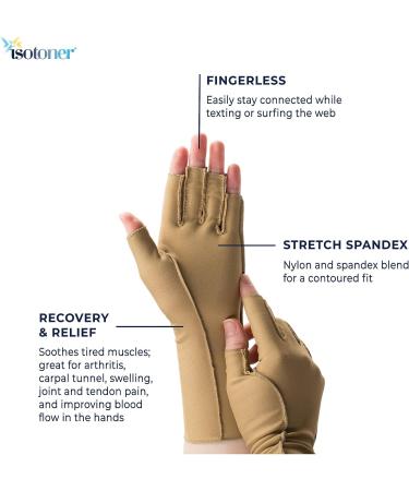 Isotoner Arthritis Compression Gloves - Camel, Size Large, Open Finger Design - Joint Pain Relief for Women & Men - Buy Online on GoSupps.com