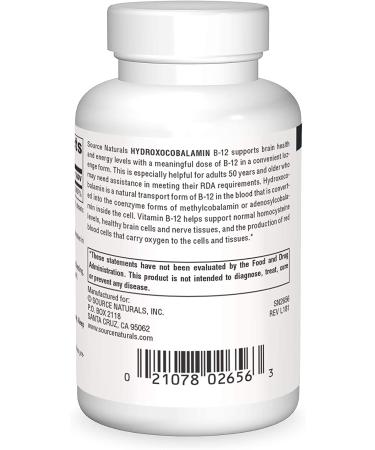 Source Naturals HydroxoCobalamin Vitamin B-12 Cherry Lozenge 1mg - 240 Tablets for Energy & Wellness - Buy Online on GoSupps.com