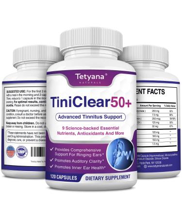 Tinnitus Relief for Ringing Ears: Advanced Tinnitus Support Supplement for Men & Women Over 50 - Naturally Improve Inner Ear Health & Auditory Clarity - 120 Capsules Made in USA 1 Bottle
