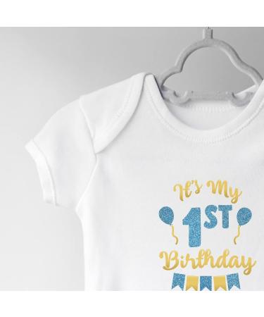 Hippowarehouse 1st Birthday Glitter Blue Baby Vest Bodysuit (Short Sleeve) - Unisex - Buy Online on GoSupps.com
