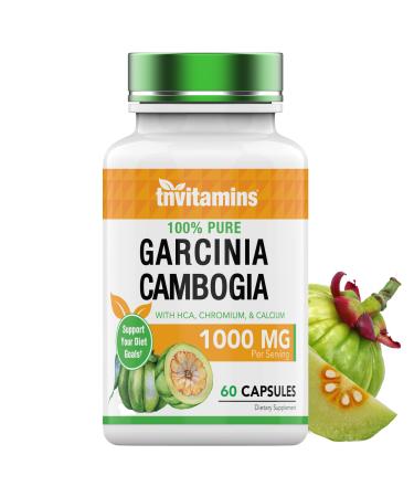 Garcinia Cambogia Extract Capsules (1000 MG x 60 Pills) with HCA & Chromium | Weight Loss Pills for Women & Men* | Appetite Suppressant for Weight Loss | by TNVitamins