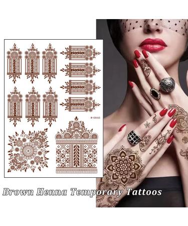 Brown Henna Temporary Tattoo Stickers - 80+ Exquisite Lace Flower Mandala Elephant Patterns - Waterproof Fake Tattoos for Women - 6Pcs Set - Buy Online on GoSupps.com