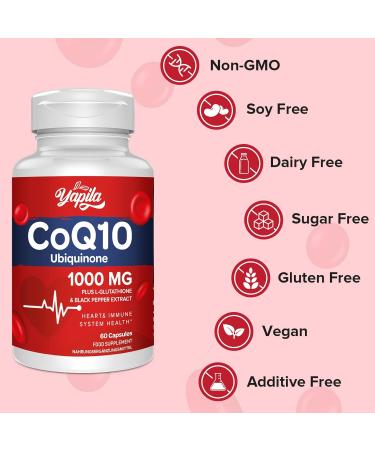CoQ10 with L-Glutathione 1000mg Capsules - 100% Fermented Coq10 Supplement (3 Pack) High Absorption Super Strength Coenzyme Q10 Antioxidant Supplements Soy-Free Glute-Free Non-GMO Vegan 60 count (Pack of 3) - Buy Online on GoSupps.com