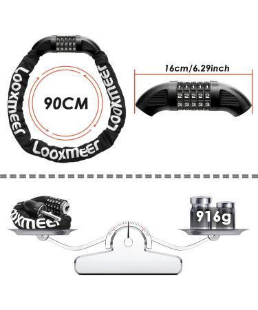 Looxmeer 90cm Bicycle Lock - High Safety Chain Lock with 5-Digit Code Hardened Steel Black - Secure Your Bike Anywhere - Buy Online on GoSupps.com