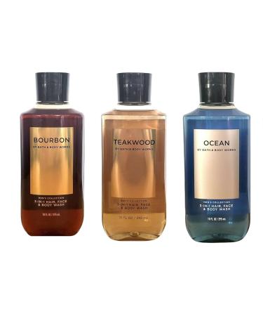 Bath and Body Works 3 Pack Teakwood Ocean and Bourbon 2-in-1 Hair + Body Wash - 10 Oz - Buy Online on GoSupps.com