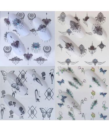 12 Sheets Variety Water Sticker Easy To Use Women Decoration Butterfly-shapeAnd Flowers Bloom Colorful Nail stickers - Buy Online on GoSupps.com