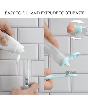Linkidea 2-in-1 Portable Toothbrush Set with Refillable Toothpaste & Replacement Brush Heads - Travel Essentials (Blue White) - Buy Online on GoSupps.com