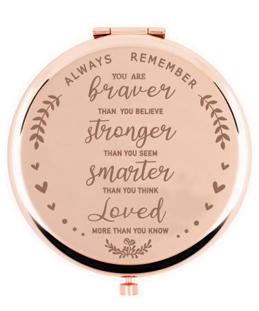 Hiipeenow Always Remember You are Braver Than You Believe  Rose Gold Compact Mirror  Bithday Encouragement Cheer up Inspirational Gift for Women Daughter Granddaughter Friend Sister