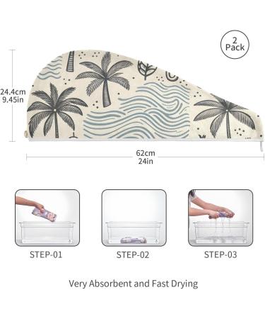 Shop Coconut Tree Hair Towel 2 Pack - Super Absorbent Quick Dry Hair Turbans for Women & Girls - Buy Online on GoSupps.com