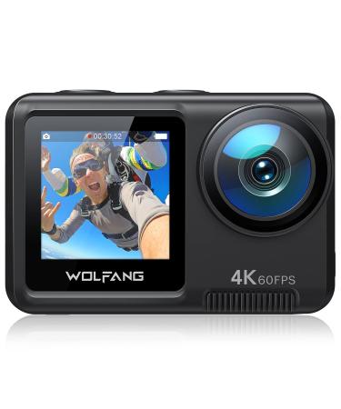 WOLFANG GA420 Action Camera 4K 60FPS 24MP WiFi Waterproof Underwater Camera 3.0 EIS Stabilization 8X Zoom Helmet Camera (External Microphone, Remote Control, 2x1350mAh Batteries and Accessory Kit)