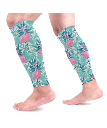 Sports Calf Compression Sleeves Flamingo And Tropical Flowers Leaf Leg Compression Socks for Men and Women