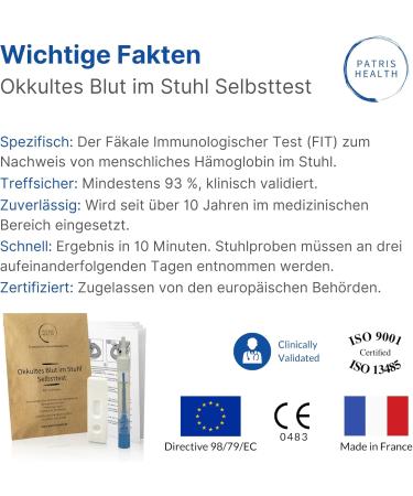 Patris Health Occult Blood in Stool Self-Test - Accurate Immunological Stool Test (FIT) for Home Use - Fast International Shipping - Buy Online on GoSupps.com