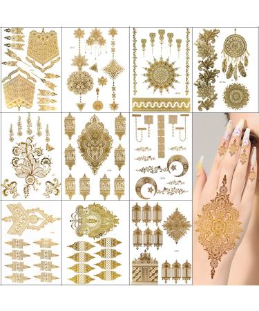 XMASIR 16 Sheets Temporary Henna Tattoo Kit Reusable Tattoo Stencils Sets  Indian Arabian Temporary Tattoo Templates Kit for Body Hand Art Black2-16pcs
