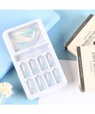 72 Pcs Gradient Stiletto Fake Nails Set - Glossy Colorful Acrylic Tips with Adhesive Tabs and Nail File (Purple+Blue+White) - Buy Online on GoSupps.com