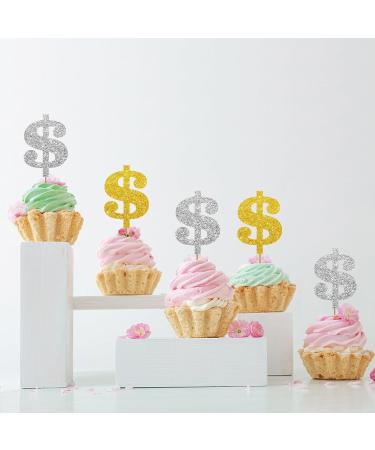 Set of 24 Dollar Note Cupcake Toppers Silver&Gold Glitter Dollar Sign Cupcake Picks Casino Wedding Birthday Cake Decorations Casino Night Poker Theme Party Supplies - Buy Online on GoSupps.com