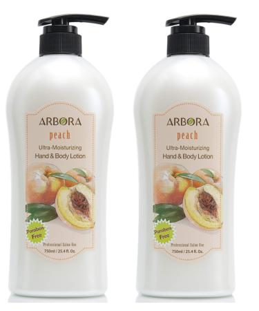 ARBORA DUO 2 Hand & Body Lotion PEACH 25.4OZ/750ML Paraben Free Natural Ultra-Moisturizing Professional Massage Lotion Original from Korea