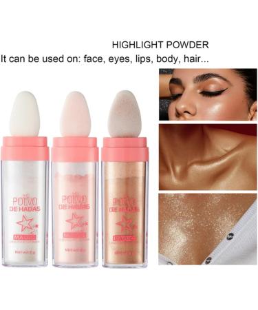 Hocossy Highlighter Powder Stick - 3 Colors Glitter Patting Powder for Face, Eyes, Lips, Hair & Body - Shimmer Sparkle & Glow Cosmetic - Buy Online on GoSupps.com