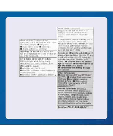 MAJOR Fexofenadine Hydrochloride Tablets USP 60 mg - Non-Drowsy Allergy Medicine - Antihistamine - 12 Hour Indoor/Outdoor Allergy Relief - 100 Tablets - Buy Online on GoSupps.com