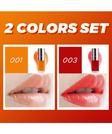 Lip Glow Oil Set 2 Pcs - Plumping, Hydrating, Non-Sticky Lip Gloss Oil - Nourishing Tinted Lip Balm - Soothes Dry Lips - Honey & Cherry Tint - Buy Online on GoSupps.com