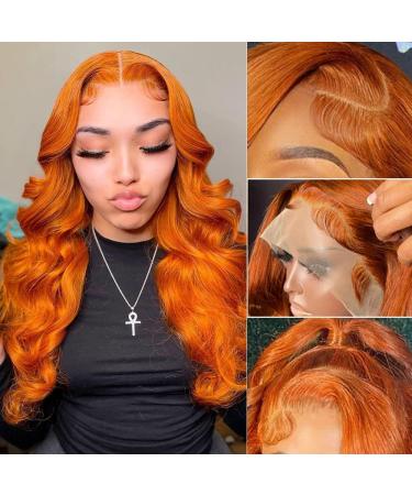selamun Ginger Orange Lace Front Wigs Human Hair Pre Plucked Hairline with Baby Hair Body Wave 13x4 HD 150% Density Brazilian Hair 88J Color wigs 20 inch 20 Inch Ginger Orange Body Wave