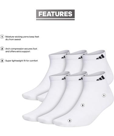 adidas Men's Superlite II 6-Pack Low Cut Socks - White/Black - Large - Buy Online on GoSupps.com
