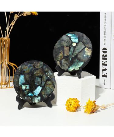 Crystal Rough Natural Labradorite Polished Slice Flash Labradorite Gemstone Slice for Reiki Collection Home D cor Rock Quartz CrystalOrnament Specimen + Pedestal - Buy Online on GoSupps.com