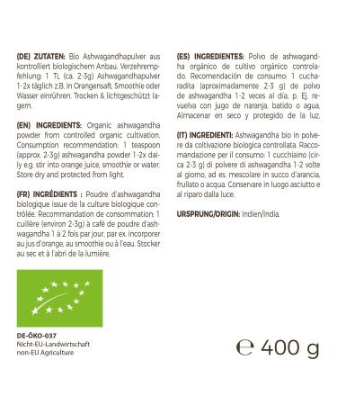 GreatVita Organic Ashwagandha Powder 400g Pure Additive-Free Supplement for Stress Relief & Wellness - Buy Online on GoSupps.com