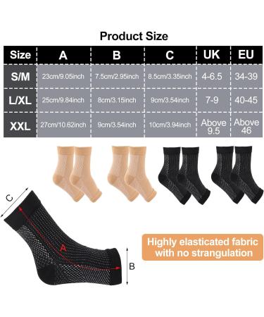 4 Pairs Neuro Socks for Men and Women Compression Socks Medical Neuropathy Socks Plantar Fasciitis Socks Sprained Ankle Support Breathable Anti-Slip Foot Support Brace for Pain Relief L/XL Black Skin - Buy Online on GoSupps.com