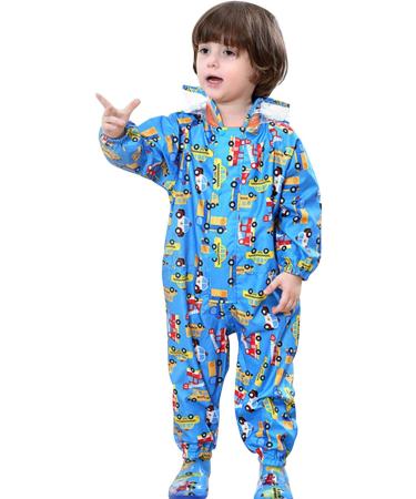 De feuilles Kids Button Rain Suit | Waterproof Hooded Raincoat Jumpsuit 4-6 Years Blue Cars - Buy Online on GoSupps.com