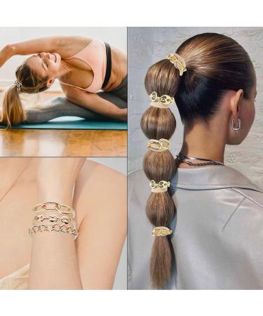 Beige-Gold Bracelet Hair Ties for Women Girls - Stylish Ponytail Holders with Gold Chain - Great for Thick Hair - Buy Online on GoSupps.com