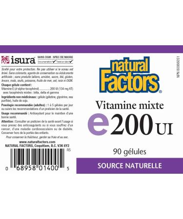 Natural Factors Mixed Vitamin E 200 IU 90 Softgels - Buy Online on GoSupps.com