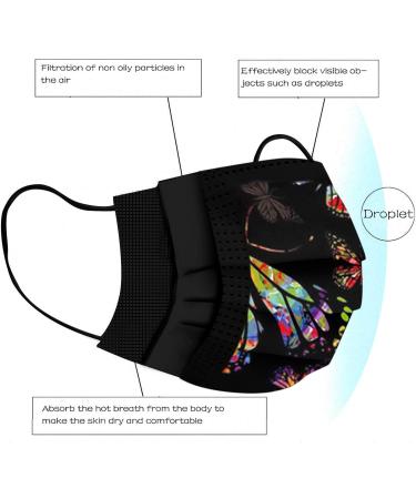Zewuai 10-100PC Adult Women Butterfly Print Black Disposable Face_Mask 3Ply Non-Woven Breathable Face Bandana- Made in US. B-10pc - Buy Online on GoSupps.com
