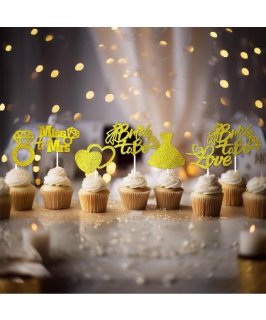 24 Bride to Be Cupcake Toppers - Engagement Wedding and Bachelorette Party Supplies | Love Heart Ring Miss To Mrs Cupcake Picks | Bridal Shower Cake Decorations | Engagement Cake Topper (Gold) A Gold - Buy Online on GoSupps.com