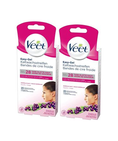 Veet Easy -Gel Cold Wax Strip - Suitable for normal skin - application for face - up to 28 days of smooth skin - minimum ingredients - 20 double strips for 40 applications