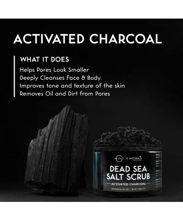 O Naturals Activated Charcoal Men's Body Scrub + Dead Sea Salt Exfoliating Scrub for Anti-Aging Skin Care - 18oz - Buy Online on GoSupps.com