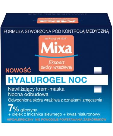 Mixa Hyalurogel Moisturizing Cream Facial Mask - Night Treatment with Hyaluronic Acid for Sensitive Dehydrated Skin | 24-Hour Hydration | 50 ml - Buy Online on GoSupps.com