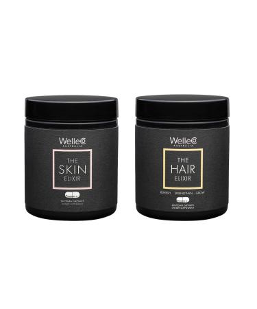 WelleCo The Skin Elixir + The Hair Elixir Vegan Beauty Supplements Bundle Promotes Hair Growth & Reduces Breakage Supports Healthy Skin & Collagen Formation 60 Capsules Each