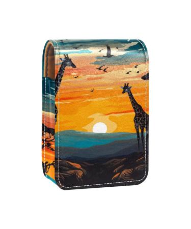 Travel Lipstick Organizer Case Lipstick Case Portable Makeup Bag With Mirror Africa Sunset Giraffes K520q2gknf