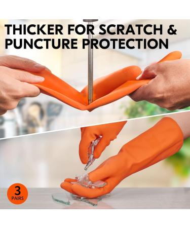 VGO RB2186: 3 Pairs of Orange Reusable Kitchen & Household Gloves - Thick Long Sleeve Ideal for Cleaning - Buy Online on GoSupps.com