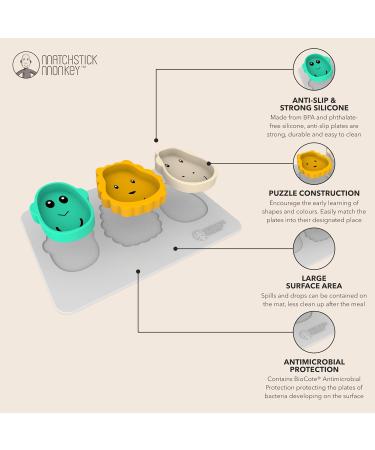 Matchstick Monkey Anti-Slip Animal Puzzle Snack Mat for Baby-Led Weaning - Grey, 100% Silicone, BPA-Free | 9 Months Old+ Baby Snack Mat - Buy Online on GoSupps.com